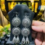 Double Round Oxidized Jumki Earrings