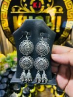 Double Round Oxidized Jumki Earrings