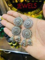Double Round Oxidized Jumki Earrings - Image 2