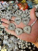 3 Silver Heart Necklace Set With Silver Ring And Earring