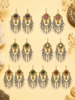 Kuchi Metal Chain Multi Stone Earrings - Image 2