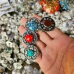 Vintage Afghan Multicolor Stone Stud Rings