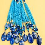 Lapiz Pendant And Stone Beads String Necklace