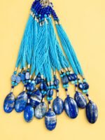 Lapiz Pendant And Stone Beads String Necklace